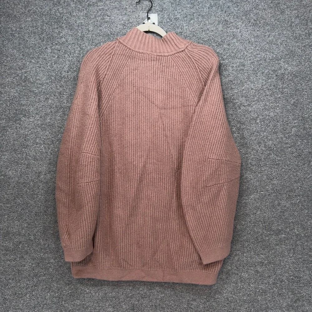 Free People Sweater Womens Small Pink Mock Neck Rib Knit Oversized Pullover Boho
